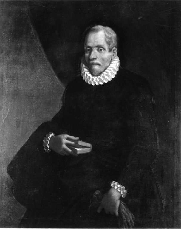 ritratto di gentiluomo con libro e guanti (dipinto) - ambito veneto (fine/inizio